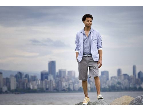 A model wears blue button shirt, Robert Geller $225 at Jonathan and Olivia,
www.jonathanandolivia.com
Washed grey shorts, Roots $49.95
Blue striped blazer, Engineered Garments $399 at Jonathan and Olivia,
www.jonathanandolivia.com
striped belt, Joe Fresh $6
Yellow Jack Purcell converse, $79.95 at Roots at the Spanish Bank beach in Vancouver. John Lehmann/Globe and Mail